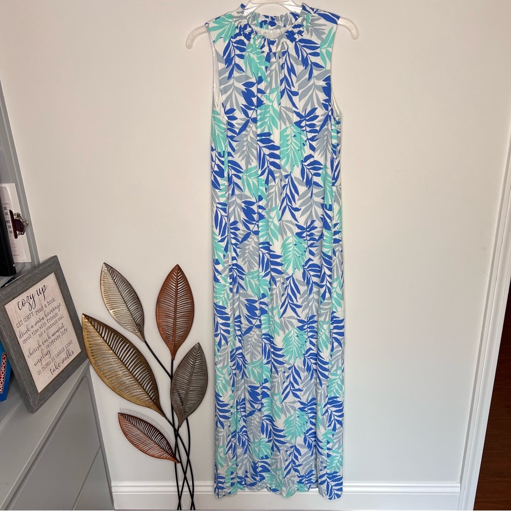 Sail to Sable Maxi Blue Palm Print Dress M8